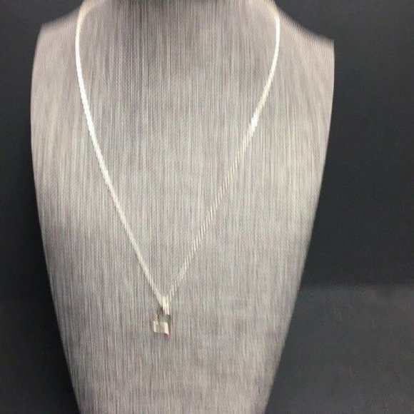 Swirly Heart Pendant Necklace Silver Chain Magenta Purple Pink Rhinestone - Picture 2 of 5